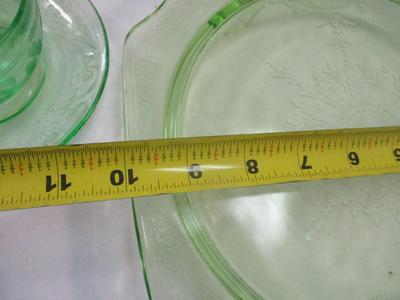Vintage Uranium Optic Green Glass Teacups & Saucers & Plate