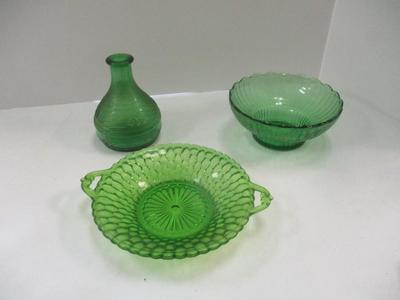 Vintage 50's E.O. Brody Frosted Emerald Green Footed Glass Bowl Italian Masterglass Moon & Star Vase Indiana Glass Dish Green...