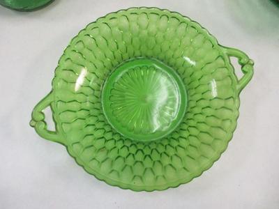 Vintage 50's E.O. Brody Frosted Emerald Green Footed Glass Bowl Italian Masterglass Moon & Star Vase Indiana Glass Dish Green...