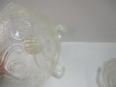 Vintage Fenton Moonstone Opalescent Hobnail Glass Fruit Bowl & Moonstone 3 Footed Ruffled Bowl