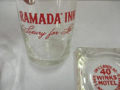 Vintage Ramada Inn Ashtrays & Glass Fleet Wing 40 Winks Motel U.S. Rout 40