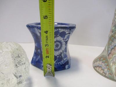 Frederick Cooper Tall Candlestick Holder Hand Painted & Glazed w/ Pastel Colors & Crystal/Glass/Pottery Candle Holders