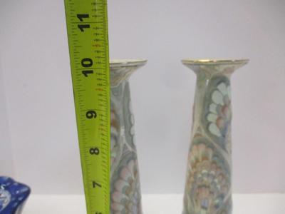 Frederick Cooper Tall Candlestick Holder Hand Painted & Glazed w/ Pastel Colors & Crystal/Glass/Pottery Candle Holders