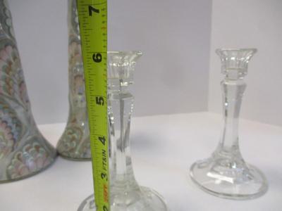Frederick Cooper Tall Candlestick Holder Hand Painted & Glazed w/ Pastel Colors & Crystal/Glass/Pottery Candle Holders
