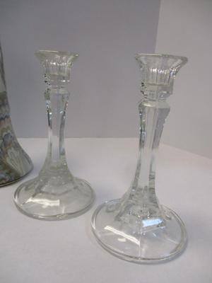 Frederick Cooper Tall Candlestick Holder Hand Painted & Glazed w/ Pastel Colors & Crystal/Glass/Pottery Candle Holders