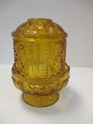 Vintage Indiana Glass Stars & Bars Amber Gold Fairy Lamp Candle Light