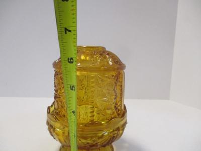 Vintage Indiana Glass Stars & Bars Amber Gold Fairy Lamp Candle Light