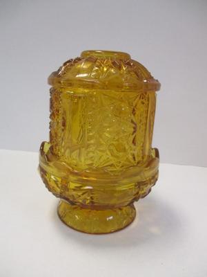 Vintage Indiana Glass Stars & Bars Amber Gold Fairy Lamp Candle Light
