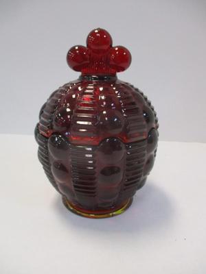 Indiana Glass Tiara Dewdrop Covered Candy Dish Ruby Red