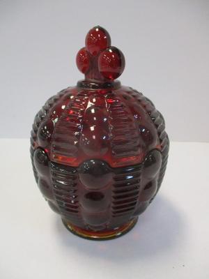 Indiana Glass Tiara Dewdrop Covered Candy Dish Ruby Red