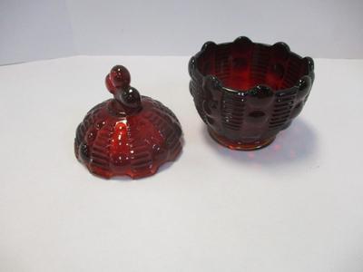 Indiana Glass Tiara Dewdrop Covered Candy Dish Ruby Red