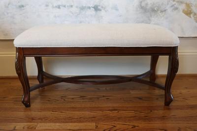 Upholstered Wooden Bench with Carved Legs