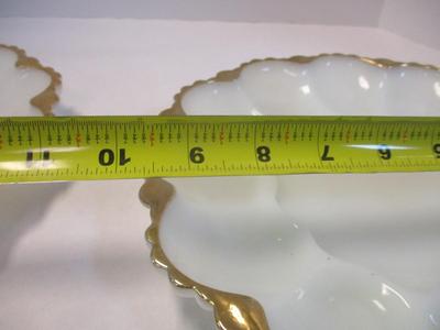 Mid Century Anchor Hocking Milk Glass Gilded Gold Edge Divided Platter & Deviled Egg Platter