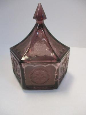 Vintage Tiara Indian Glass Amethyst & Clear Colonial Candy Dish w/ Lid