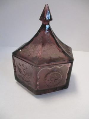 Vintage Tiara Indian Glass Amethyst & Clear Colonial Candy Dish w/ Lid
