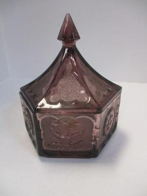Vintage Tiara Indian Glass Amethyst & Clear Colonial Candy Dish w/ Lid