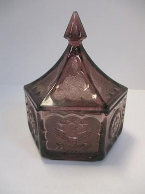 Vintage Tiara Indian Glass Amethyst & Clear Colonial Candy Dish w/ Lid