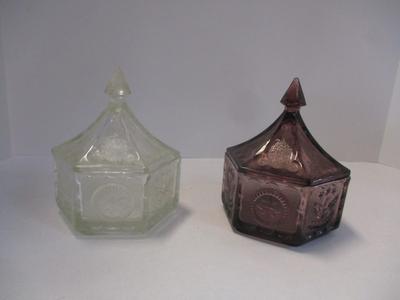 Vintage Tiara Indian Glass Amethyst & Clear Colonial Candy Dish w/ Lid