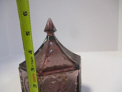 Vintage Tiara Indian Glass Amethyst & Clear Colonial Candy Dish w/ Lid