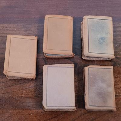 LOT 7: Set of (5) Early 20th Century Leather Bound Miniature 2" Books, Six Volumes of the 1904 Master Pieces of Humor & More