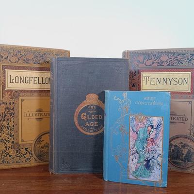 LOT 8: Mark Twain's 1880 The Gilded Age, Harper & Bros. 1884 Complete Poetical Works of Tennyson, Abbé Constantin from Henry...