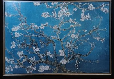 LOT 112: Celadon-Tone Crackle Pottery and Wood Lamps with Framed Van Gogh Print