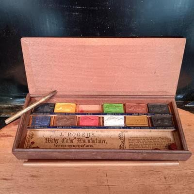 LOT 113: Antique Metal Artist Box w/ J. Rogers Watercolor Box, Sanford's Art Crafts for Beginners 1904 & More
