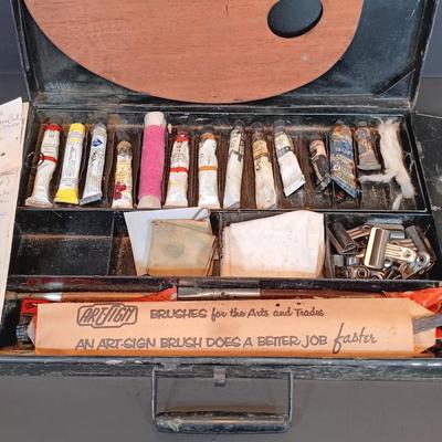 LOT 113: Antique Metal Artist Box w/ J. Rogers Watercolor Box, Sanford's Art Crafts for Beginners 1904 & More