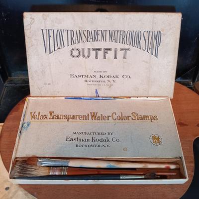 LOT 113: Antique Metal Artist Box w/ J. Rogers Watercolor Box, Sanford's Art Crafts for Beginners 1904 & More