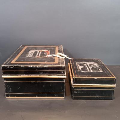 LOT 114: Antique Metal Cash Boxes with Gift of the Colonies Chocolate Tin