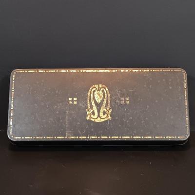 LOT 114: Antique Metal Cash Boxes with Gift of the Colonies Chocolate Tin