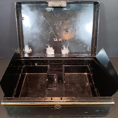 LOT 114: Antique Metal Cash Boxes with Gift of the Colonies Chocolate Tin