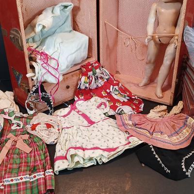 LOT 116: Large Collection of Vintage Dolls, Clothes and Metal Trunk with Book Trails 1940s Volumes 1-8