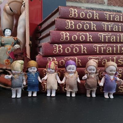 LOT 116: Large Collection of Vintage Dolls, Clothes and Metal Trunk with Book Trails 1940s Volumes 1-8