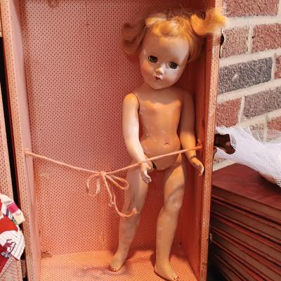 LOT 116: Large Collection of Vintage Dolls, Clothes and Metal Trunk with Book Trails 1940s Volumes 1-8