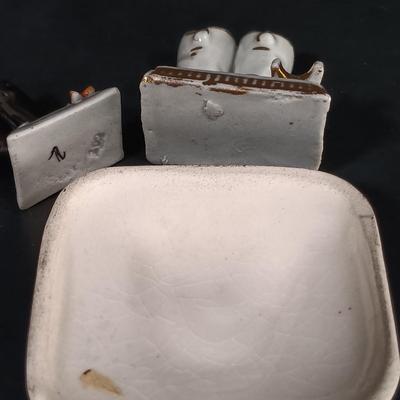 LOT 120: Milk Glass Eggs, Eye Wash Cups, Miniature Bisque Dogs, Porcelain Cigarette Holder Boots & More