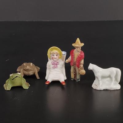 LOT 120: Milk Glass Eggs, Eye Wash Cups, Miniature Bisque Dogs, Porcelain Cigarette Holder Boots & More