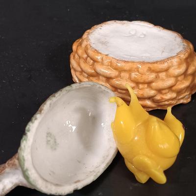 LOT 120: Milk Glass Eggs, Eye Wash Cups, Miniature Bisque Dogs, Porcelain Cigarette Holder Boots & More