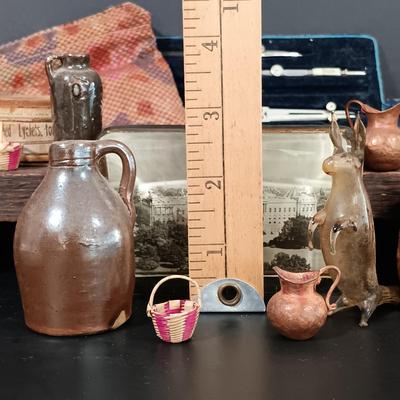 LOT 122: Miniature Copper Pitchers, Handblown Glass Animal, Copper Print Plates, Drafting Tools & More