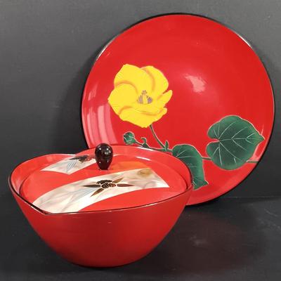 LOT 126: Lacquerware Bowls and Chopsticks, Hand Painted Geisha Themed Saucers, Famille Rose Decorated Dishes & More