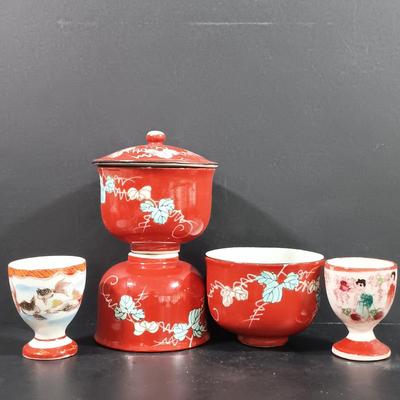 LOT 126: Lacquerware Bowls and Chopsticks, Hand Painted Geisha Themed Saucers, Famille Rose Decorated Dishes & More