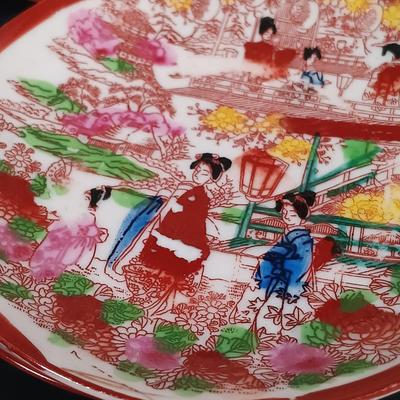 LOT 126: Lacquerware Bowls and Chopsticks, Hand Painted Geisha Themed Saucers, Famille Rose Decorated Dishes & More