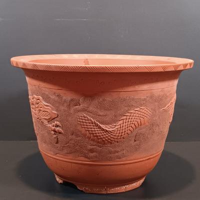 LOT 130: Terra Cotta Dragon Planter, Metal Garden Angel Bird Feeder, Copper Watering Can & More