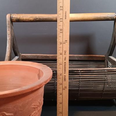 LOT 130: Terra Cotta Dragon Planter, Metal Garden Angel Bird Feeder, Copper Watering Can & More