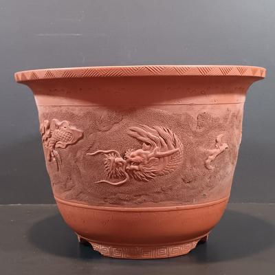 LOT 130: Terra Cotta Dragon Planter, Metal Garden Angel Bird Feeder, Copper Watering Can & More