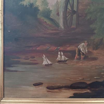 LOT 131: Reproduction Oil Painting of Abraham le Blond's The Mill Stream - Towing the Prize