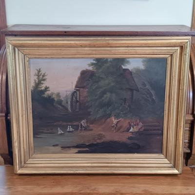 LOT 131: Reproduction Oil Painting of Abraham le Blond's The Mill Stream - Towing the Prize
