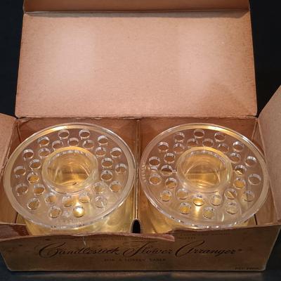 LOT 133: Ronson Butane Candlesticks, West Virginia Glass Candy Dish, Silverplated Swan Butter Pat Dishes, Milk Glass Vase & More