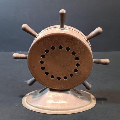 LOT 134: Brass Collection- Stowe Trap Rock Co. Nautical Thermometer, Vase, Candlestick Holders & More
