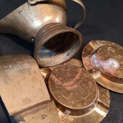 LOT 134: Brass Collection- Stowe Trap Rock Co. Nautical Thermometer, Vase, Candlestick Holders & More